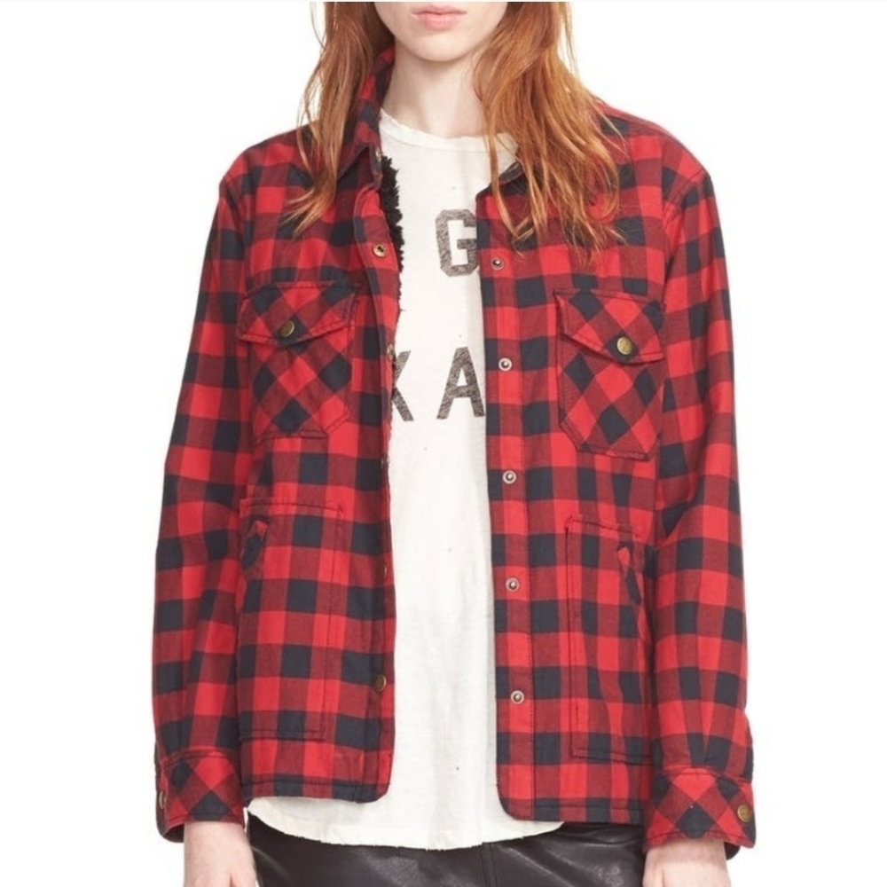 Current Elliott Red and Black Plaid Flannel Jacket With Sherpa Lining